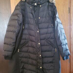 Michael Kors Long Down Puffer Coat Faux Fur Hood Black 2X Winter Jacket